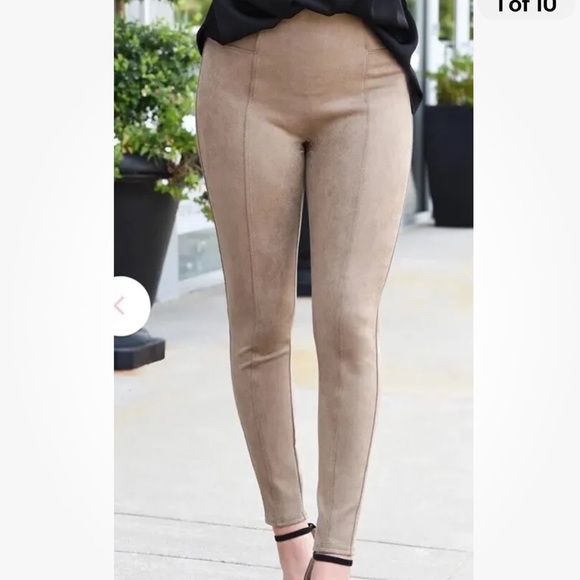 SPANX Medium Faux Suede Leather Rich Caramel Leggings - Picture 1 of 10